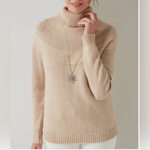 NWT J.Jill Townscape Beige Turtleneck Sequin Inlay Sweater Size Petite Large